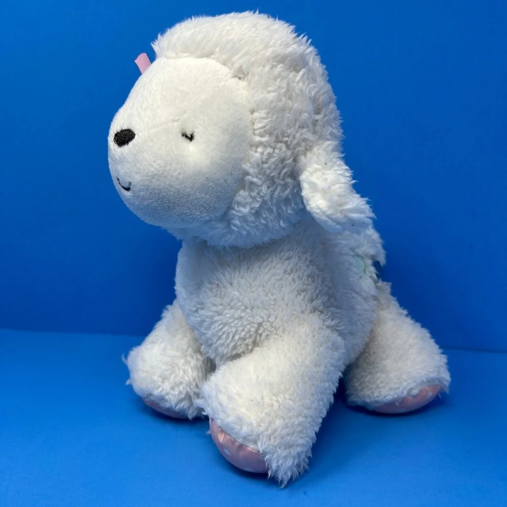 Carters Plush Lamb Small White Pink Bow Polka Dot Feet‎ Heart Patch Nursery Toy